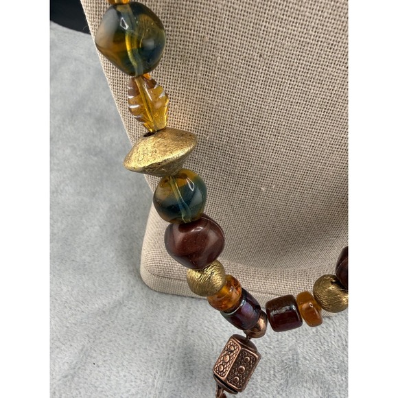 Vintage Glass Beaded Necklace Gold Tone 24" - Picture 3 of 10